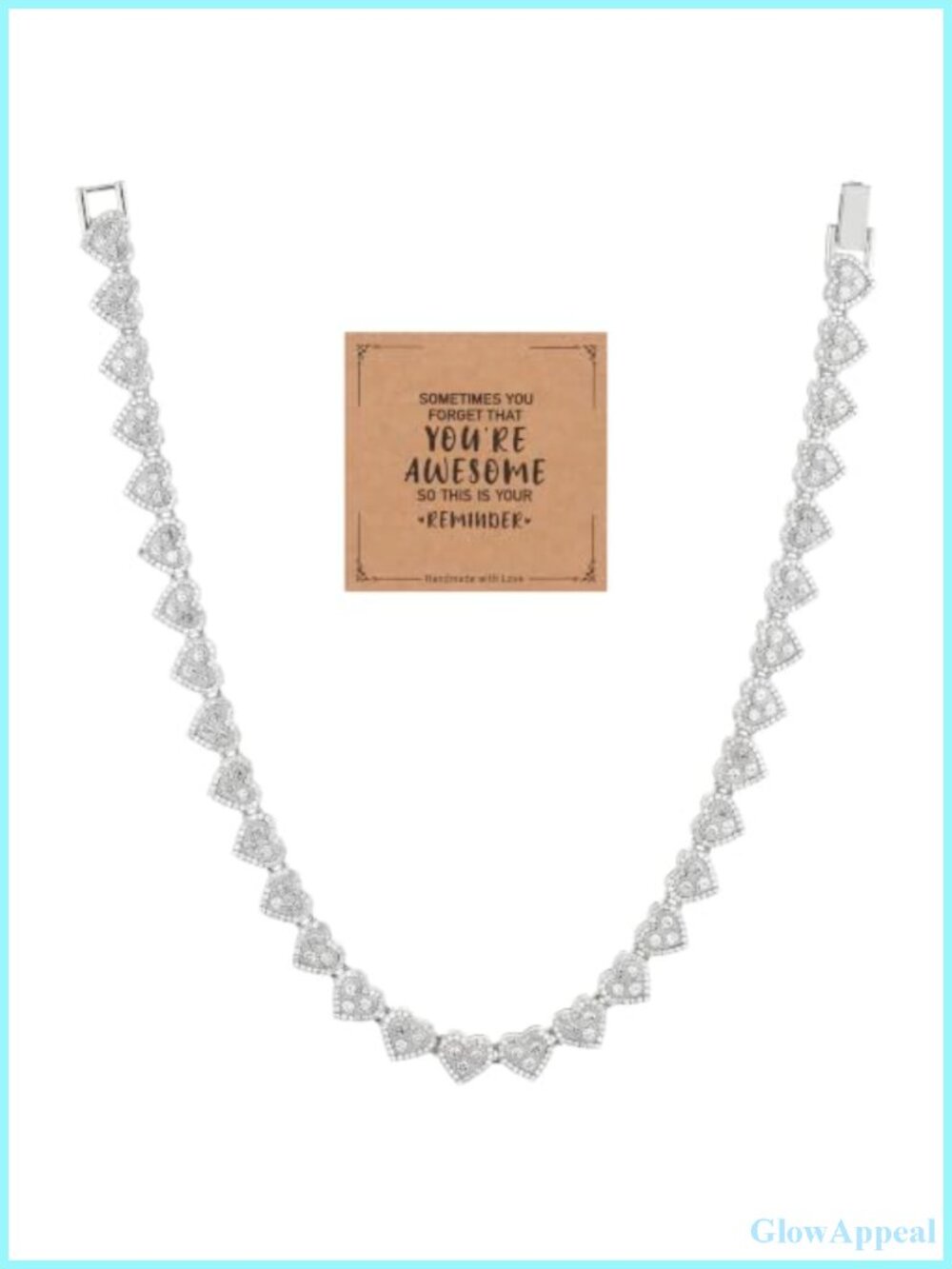 Heart Crystal Tennis Necklace 15.7in Hypoallergenic Alloy Choker Gift